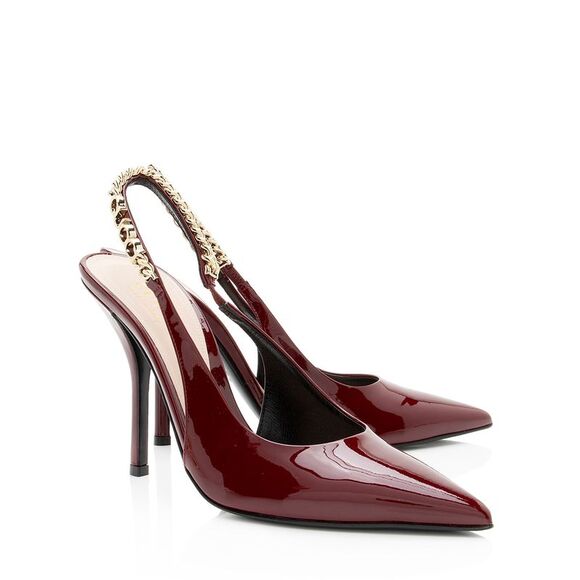 Gucci Patent Leather Chain Logo Signoria Slingback Pumps - Size 7 / 37 - Picture 2 of 8